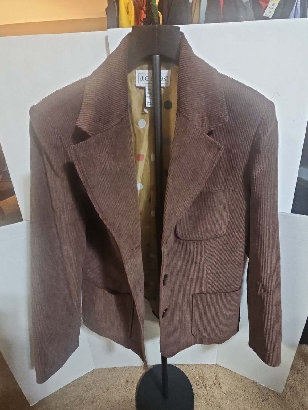 J.G. Hook Corduroy Blazer Size 8 Brown Polka Dot Lining